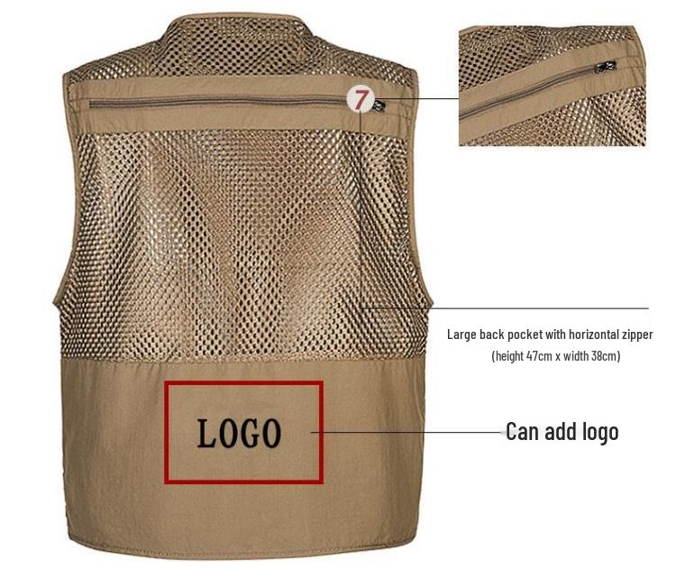 Men's Lightweight Cotton Multi-Pocket Mesh Vest - Sleeveless, Plus Size, Ideal for Summer, Fishing, and Outdoor Activities.