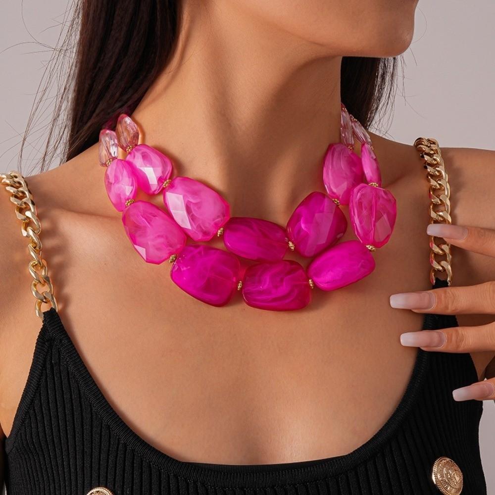 Multi-hue Oversized Resin Strand Translucent-jelly Geometric Facet Choker Swimwear Accessories
