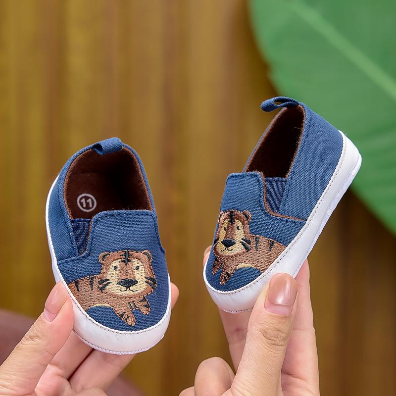 Baby Cartoon Canvas-Schuhe zum Hineinschlüpfen, Weiche Sohle, 0-12 Monate
