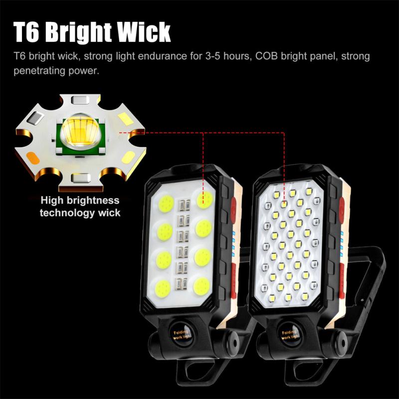 Cob Led Work Light 4 Brightness Adjustable High Brightness Usb Rechargeable Magnetic Camping Lamp