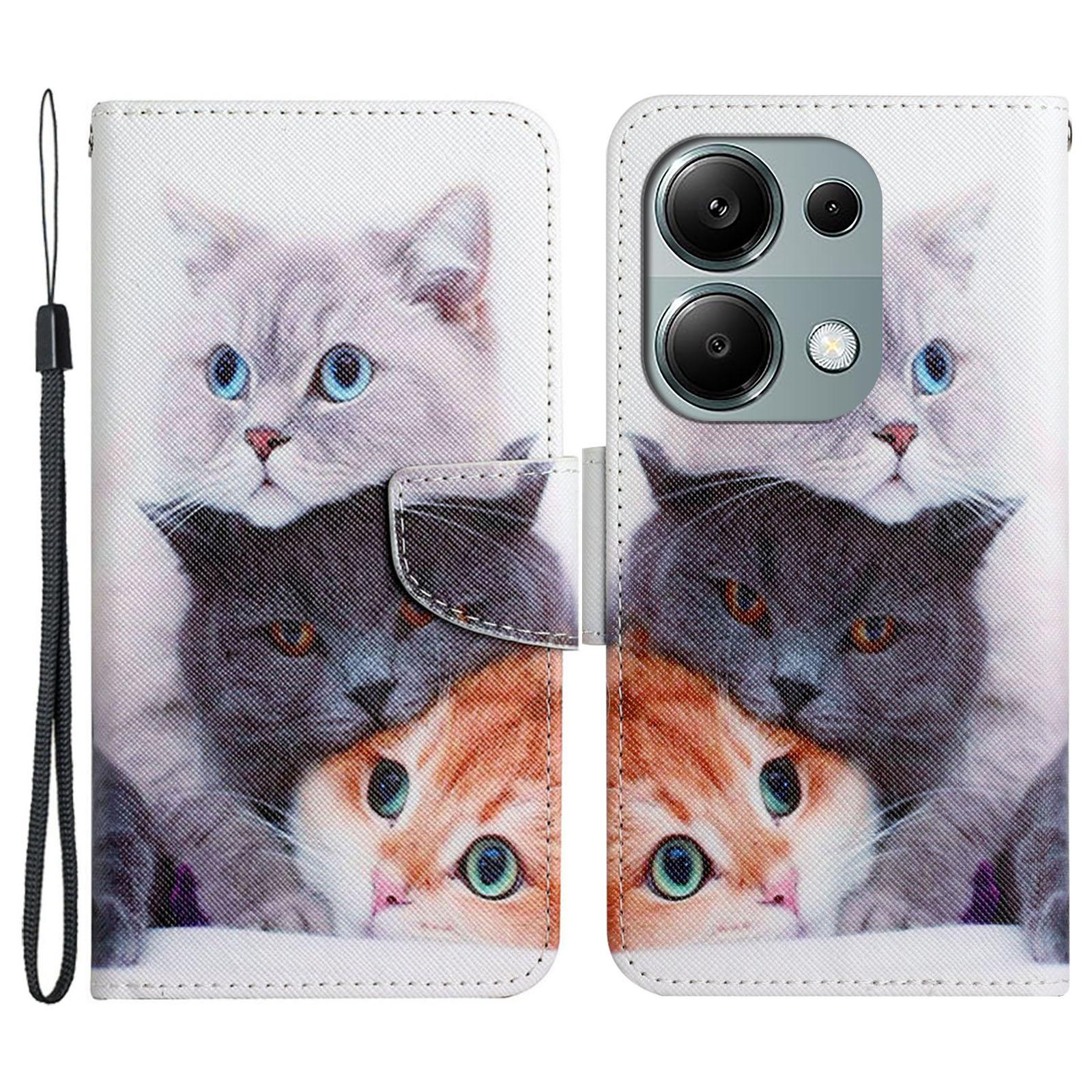 

For Xiaomi Redmi Note 13 Pro 4G/Poco M6 Pro 4G Leather Case Pattern Printing Wallet Phone Cover Three Cats