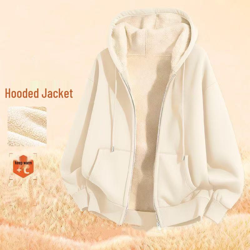 Men's Trendy Loose Lambswool-Lined Thick Hoodie Cardigan