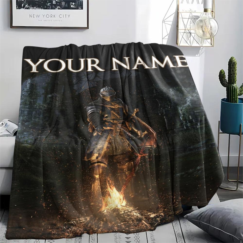 1PC Custom Name Dark Souls Patterned Flannel Blanket Suitable For All Seasons for Home Decor Warmth and Comfort Gifts Holiday Present_xia