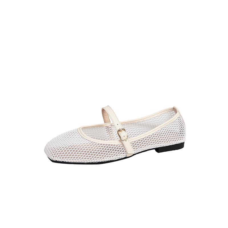 Damen Mesh Ballerinas Sommer Mary Jane Schuhe Ballerina Laufschuhe Rutschfest Quadratische Geschlossene Zehenpartie Mary Jane Ballerinas mit Verstellbarem Riemen Abendschuhe
