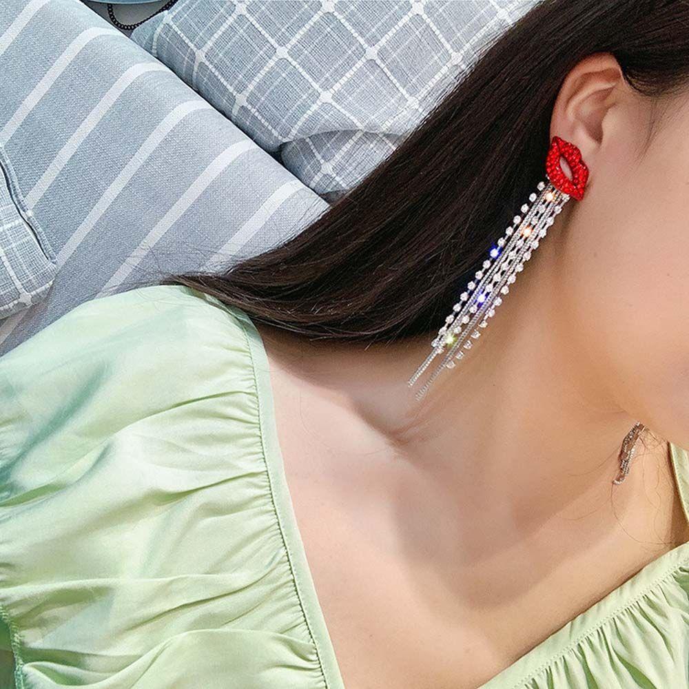 Tassel Red Lips Accessories Mouth Gift For Women Dangle Earring Stud Earrings Jewelry Drop Earrings
