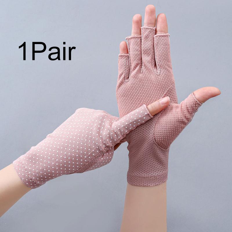1Pair Wave Point Summer Driving Non-slip Sunscreen Outdoor Touch Screen Breathable Half-finger Gloves Soft Anti UV