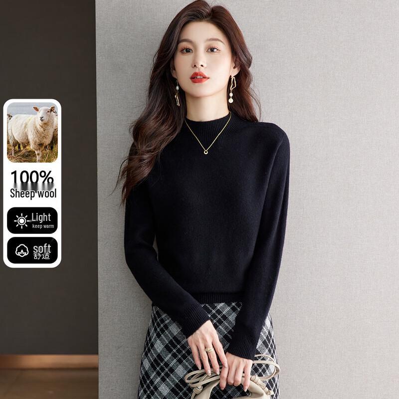 Snowflying Women's Pure Wool Half-High Collar Sweater