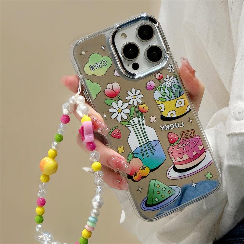 Zhitai Pouzdro pro iPhone 15 Pro/14 Pro Max se zrcátkem a náramkem, 3v1 styl INS