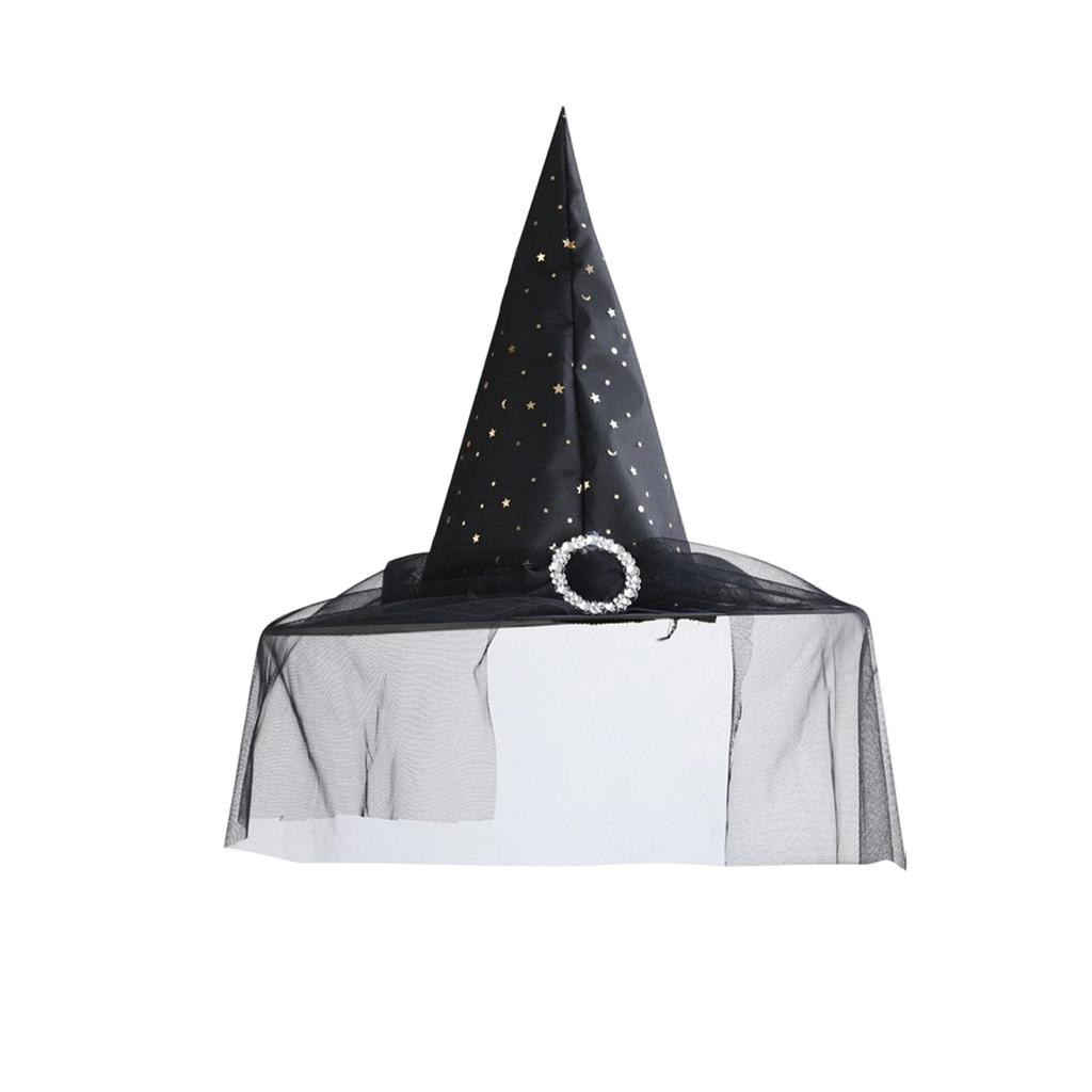 Women's Witch Hat with and Tulle for Halloween Costume Party, Adult Dress-Up Accessory
