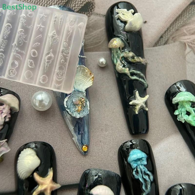Ocean-themed (Jellyfish/Starfish/Shell)Nail Art Decoration Series,3D Silicone Nail Mold Transparent Manicure Template