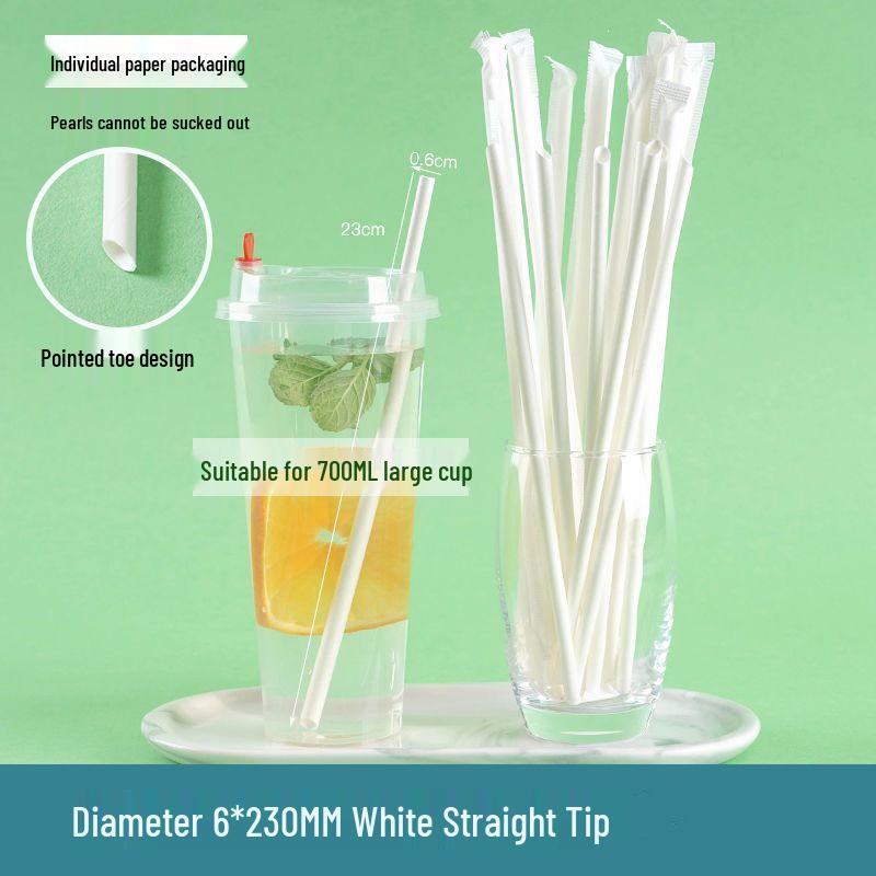 Eco-friendly Biodegradable Large Boba Tea Straw, Pointed Tip, Individually Wrapped Kraft Paper.
