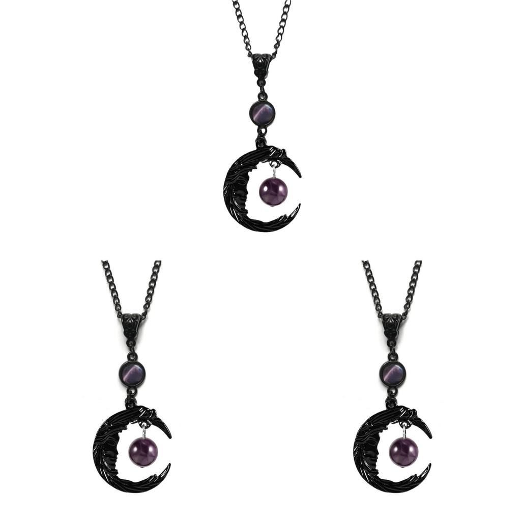 Gothic Style Natural Amethyst Moon Goddess Pendant Necklace For Women