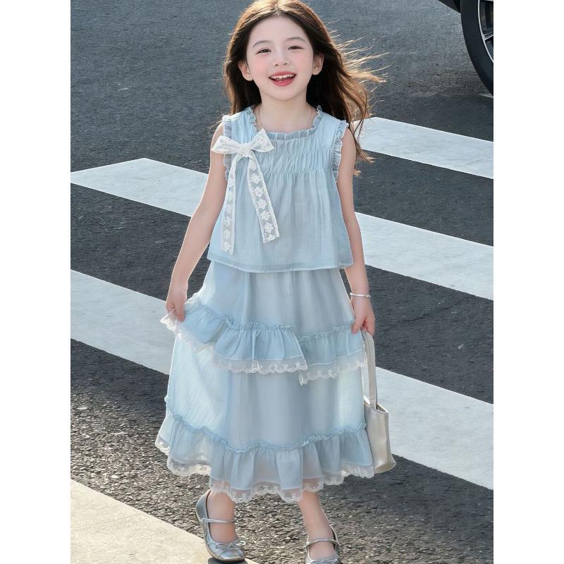 Girls' Sweet Set - Summer Children's Princess Top and Skirt Set (Two Pieces)