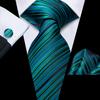 Hi-Tie Cachi Blu a Strisce Cravatta Elegante da Uomo Fazzoletto Gemelli per Smoking Moda Classica Cravatta di Seta Lusso per Uomo