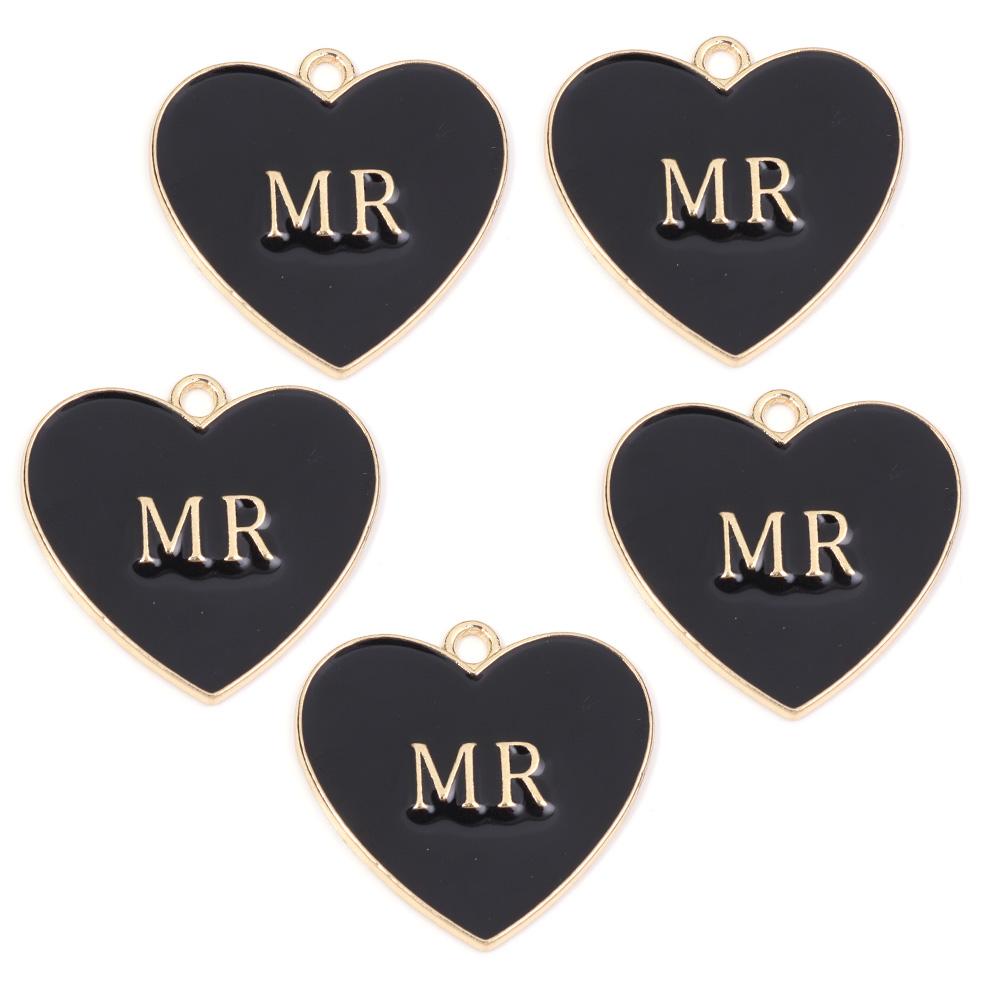 5pcs Alloy Heart Enamel Charms Colorful Romantic Letter Charms Pendant For Valentine's Day DIY Jewelry Making Necklace Bracelets