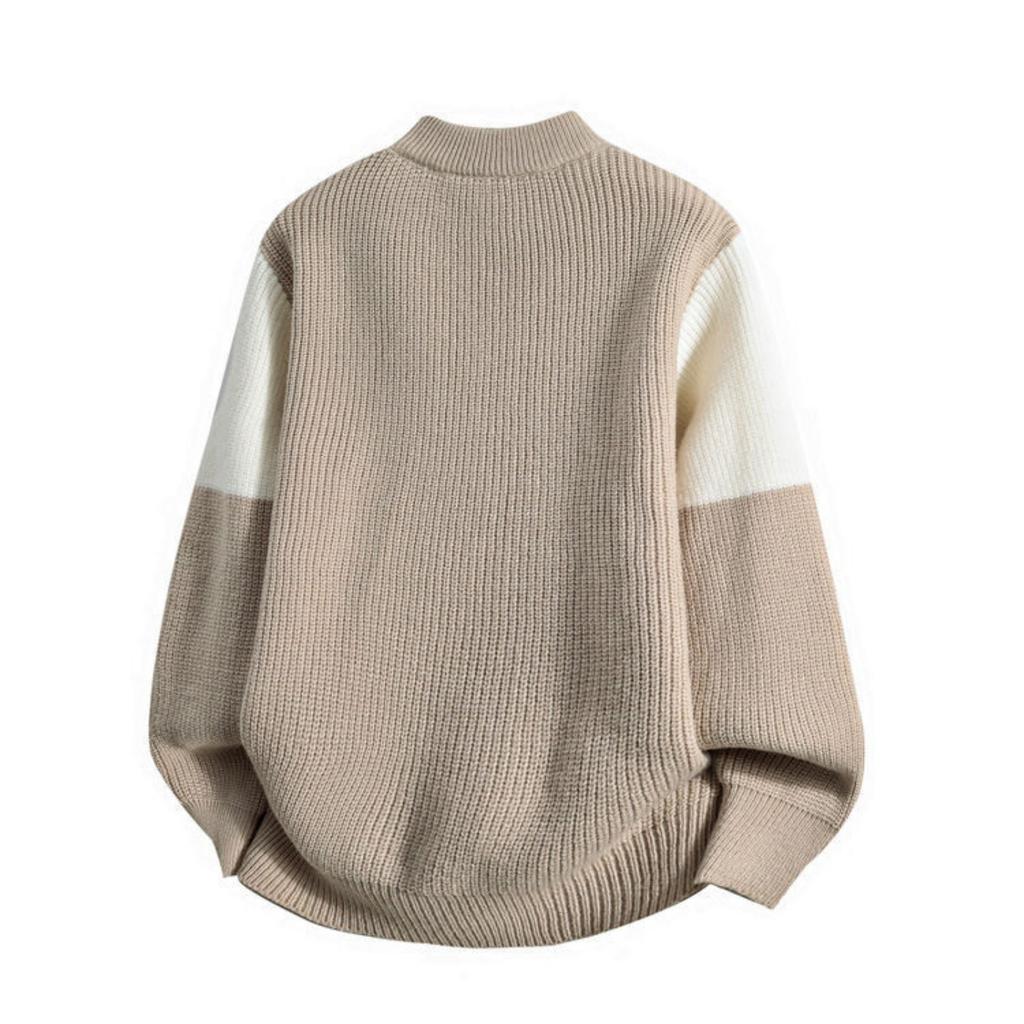 Men's Casual Loose, Color-blocking And Color-blocking Sweater, Knitted Long-sleeved Round-neck Sweater Top