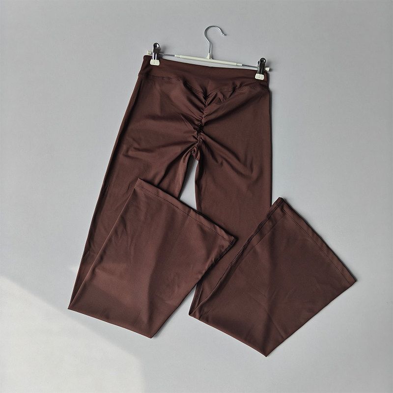 

European and American Style Cross-Waist Sexy Ruched Peach Butt Flared Wide-Leg Yoga Quick-Dry Pilates Outerwear Fitness Pants for Spring