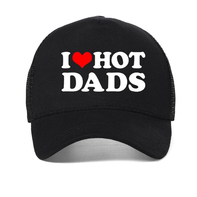 Gorra de Béisbol I Love Hot Dads verano malla Transpirable Gorra Trucker Casual Deportes caza Gorras de papá Ajustable Snapback hats Garros