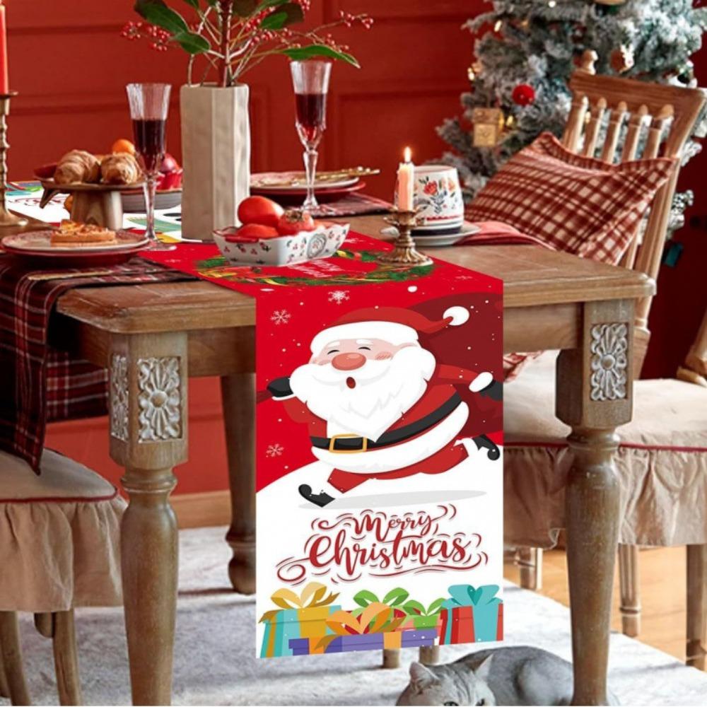 

Рождественская красная скатерть-дорожка со снеговиком и снежинками, декор для столовой, покрытие для стола 33X183