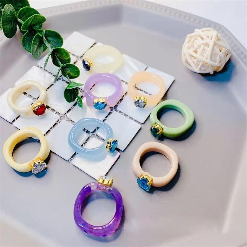 New Fashion Colorful Acrylic Rhinestone Resin Rings For Women Girls Korean Transparent Geometric Square Round Rings Jewelry 2026