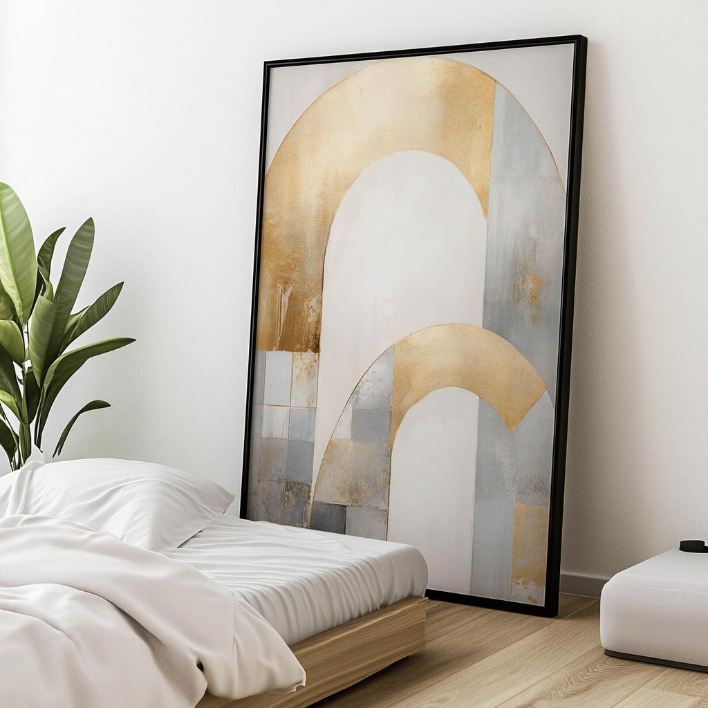 Art Deco Elegance: Gold and Silver Abstraction Elegance Art Deco: Gold And Silver Abstraction, 30X40 Cm, White Wooden Frame, 230 Gsm Matte Paper