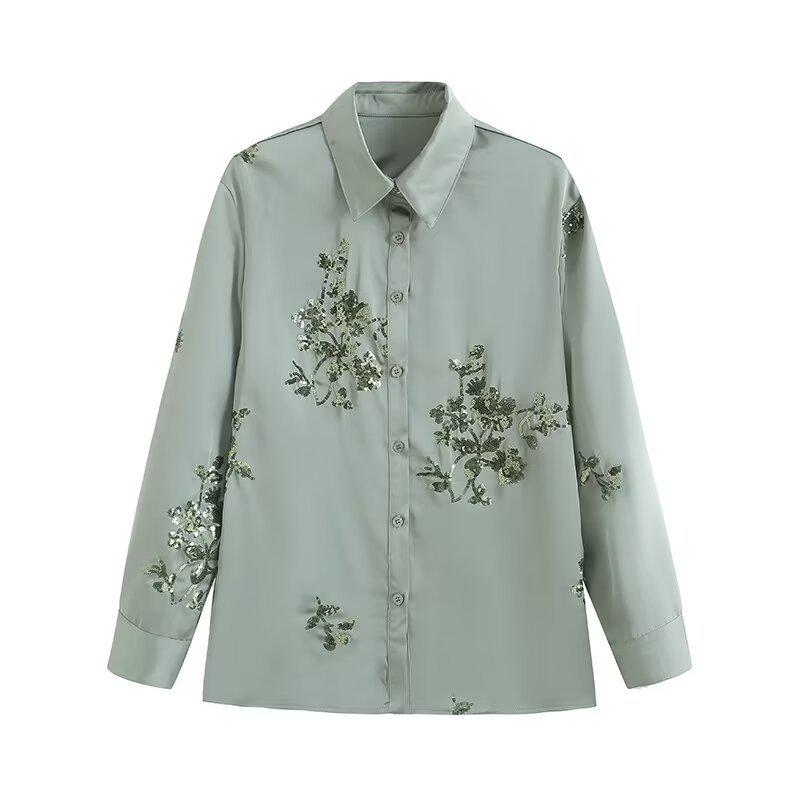 2025 Fall Women's Long Sleeve Loose Embroidered Shirt