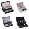 Watch Box PU Leather Jewelry Organizer Travel Display Case for Men /Women,4 Slots Magnetic Top,Black