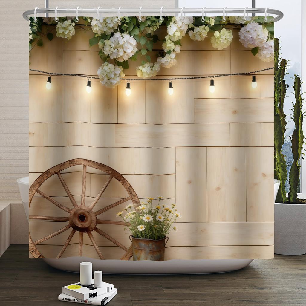 Western Cowboy Theme Bathroom Shower Curtain Barn Wooden Door Decor Waterproof Bathroom Curtain With Hooks Polyester Curtains