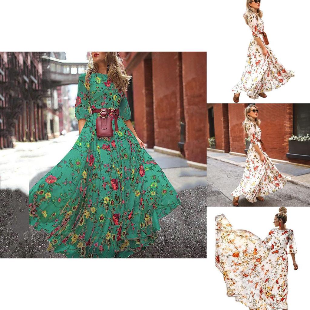 Women Sexy Long Sleeve Sundress Floral Printed Maxi Dress For Elegant Evening Events