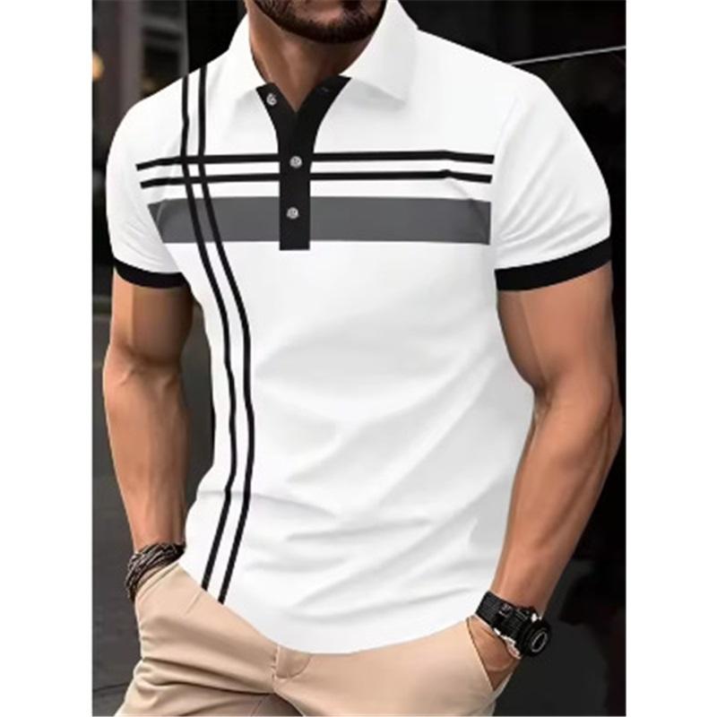 Men's Color Block Short Sleeve Polo Shirt Casual Contrast Color Tee