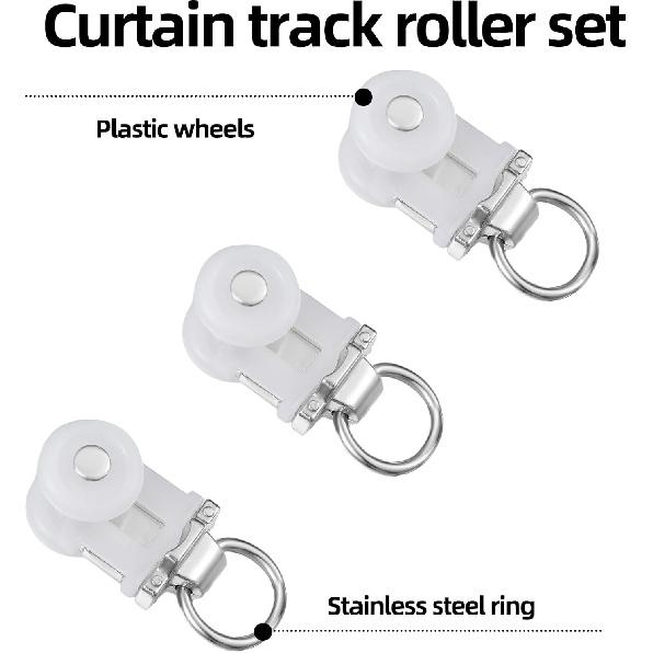 Barydat 60 Pcs Curtain Track Roller Hooks Curtain Rail Pulleys Runners Plastic Ceiling Gliders Window Rods Dual Wheel Roller Carriers Mounted Curtain