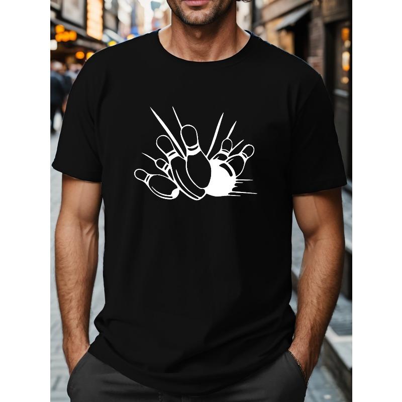 Übergröße, Bowling-Print, Herren Grafikdesign Rundhalsausschnitt Aktives T-Shirt für den Sommer, Lässige Bequeme T-Shirts für Tägliches Fitnessstudio Training Laufen
