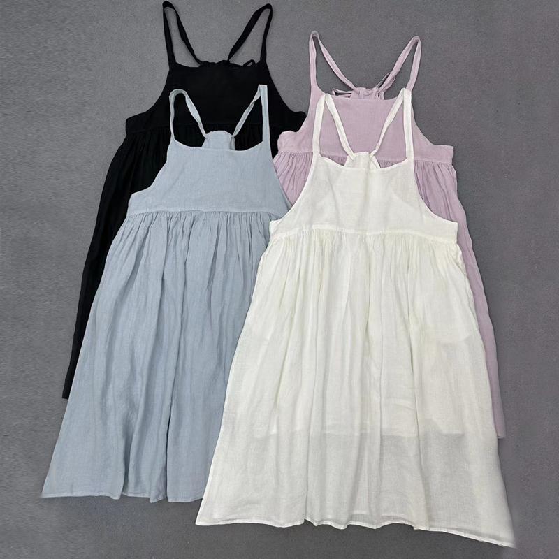 Johnature Japanese Versatile Suspender Dresses For Women Summer High Waist Strap Layered Mori Japanese Dresses