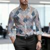 Men's Shirt with Retro Diamond Pattern Printed Long Sleeved Shirt, Business Casual Lapel Shirt, Spring and Autumn New Men's Top