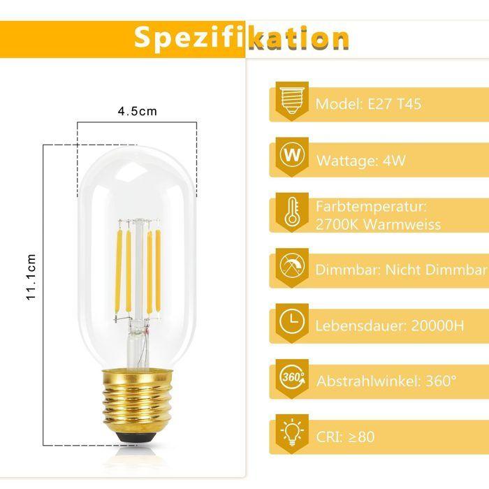 Pack de lâmpadas LED - NETTLIFE - T45 4W 2700K - Base E27 - Branco quente - Pack de 4