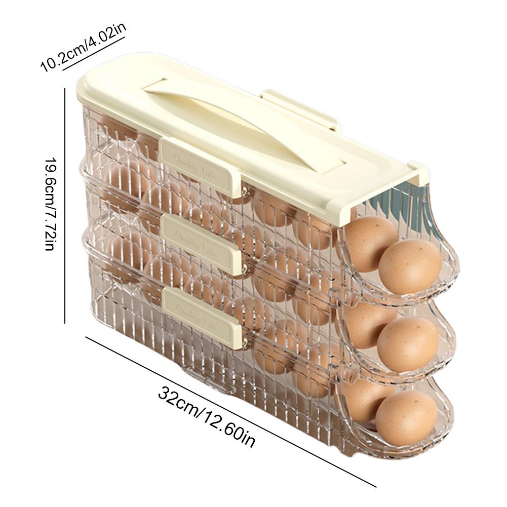 Fridge Egg Dispenser Space Saving Fridge Egg Rack 1/2/3 Layer Rolling Eggs Dispenser Organizer for Refrigerator Kitchen Cabinets