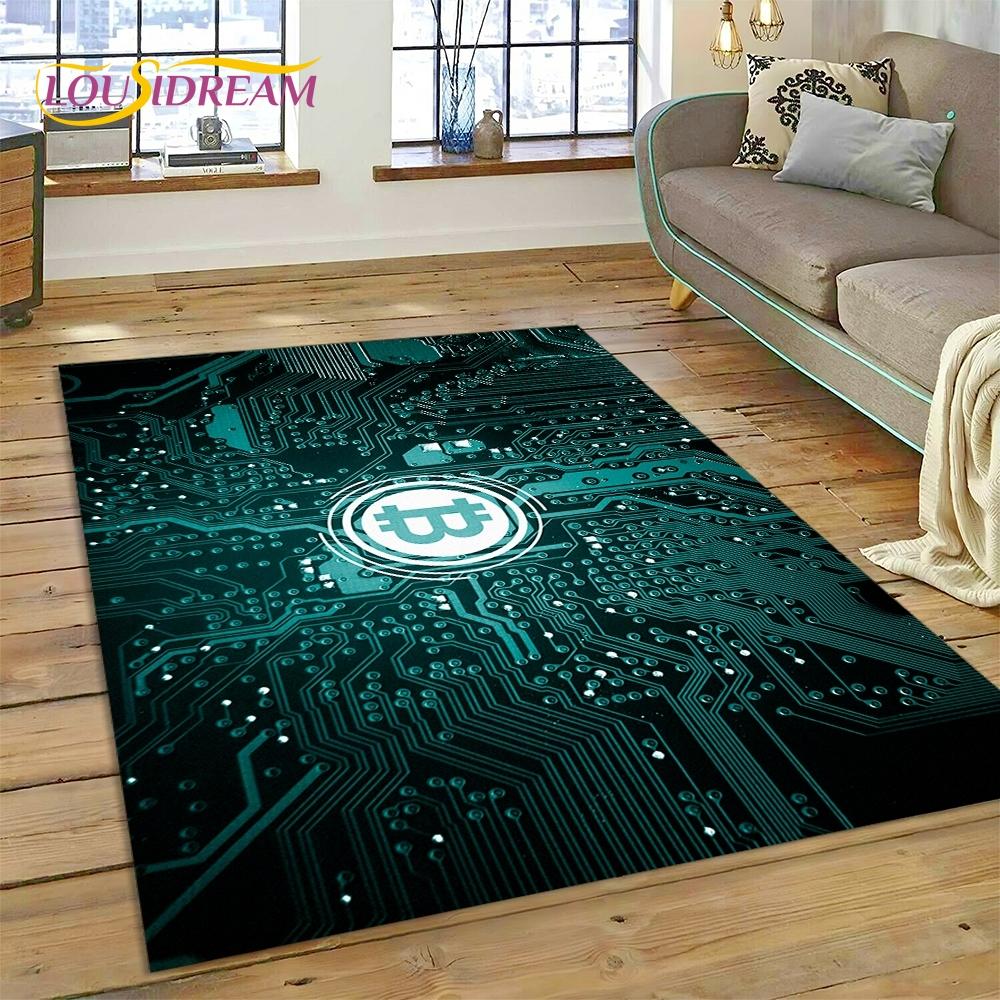 Bitcoin 3D Virtual Currency NFT Area Rug Carpet for Living Room Bedroom Home Decor,Floor Mat Non-slip for Sofa Doormat Gift Kids
