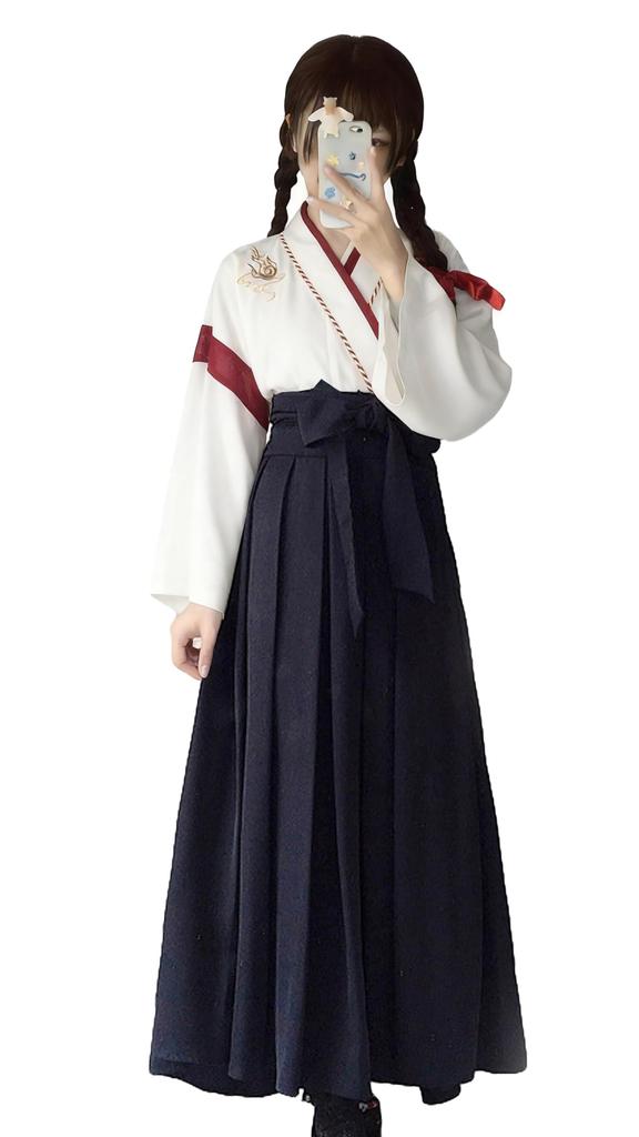 Qichenk Retro Yukata Cosplay Oiran Shrine Maiden Classic Japanese Beauty Perfect for School Cultural Summer and Halloween Women's Costume, Skirt,