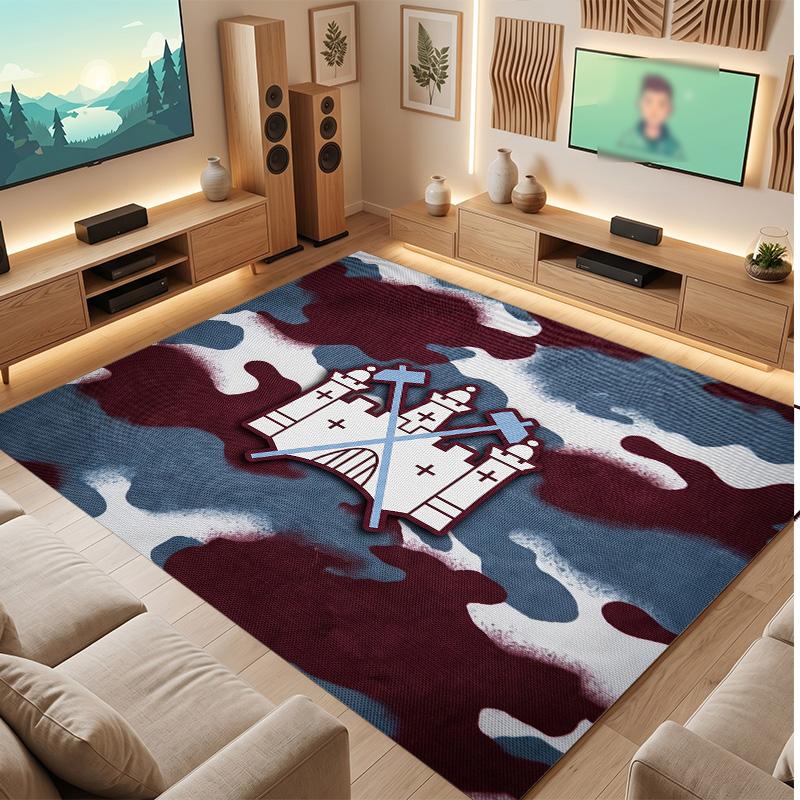 West Ham United Football Print Crystal Velvet Rug, Comfortable Water Absorbent Non Slip Indoor Floor Carpet
