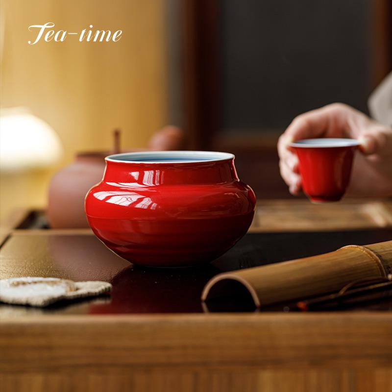 Hand Painted Ceramic Jianshui Forbidden City Red Tea Washing Bowl Chinese Big Pretty Bowl Tea Ceremony Vintage Porcelain Home