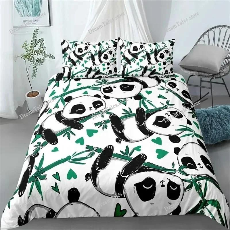 Cute Panda Duvet Cover Cartoon Animal Bedding Set Microfiber Giant Panda Comforter Cover Twin for Kids Girls Teen Kawaii Bedroom