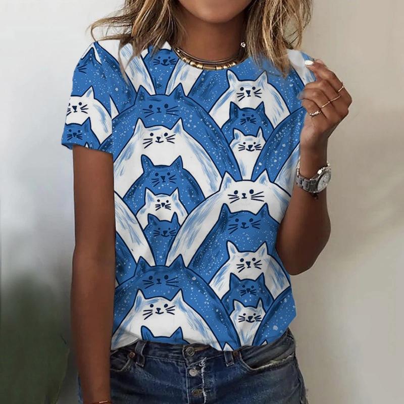 

Милая кошачья футболка животное котенок 3D-печать женская летняя футболка с круглым вырезом и короткими рукавами Y2k Харадзюку футболка женская одежда 5XL