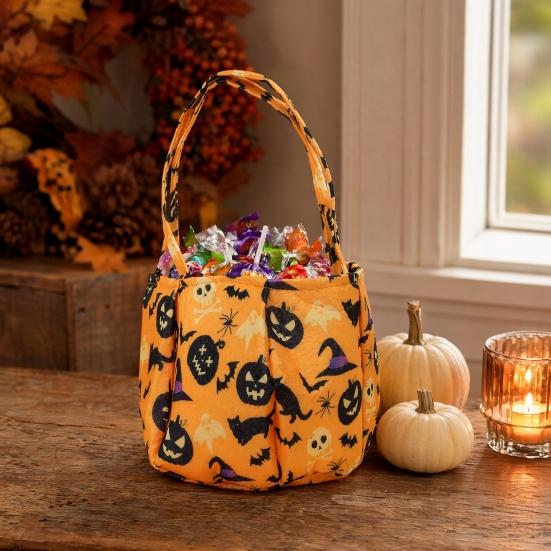 Baizihuahu Halloween Candy Bucket for Kids, Non-Woven Trick or Treat Tote Basket, Pumpkin Ghost Snack Holder with Handle Party Favors