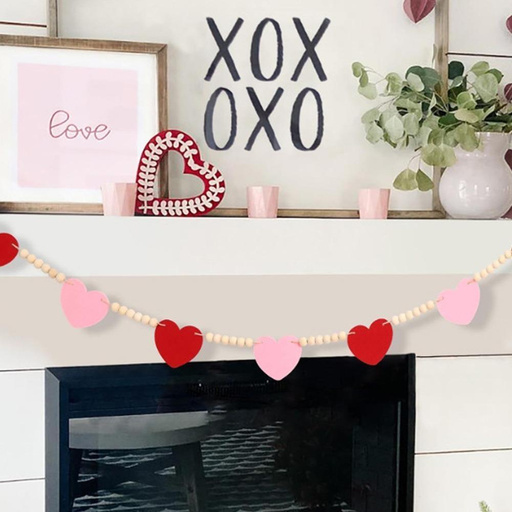 61.81in Felt Heart Garland Red Pink Color Valentine Bunting Banner Valentine's Day Decor