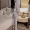 For Women Pajamas Set Latest Chinese Style Classic Lace Satin Print Ladies Tops and Pants Pajamas Home Clothes Set