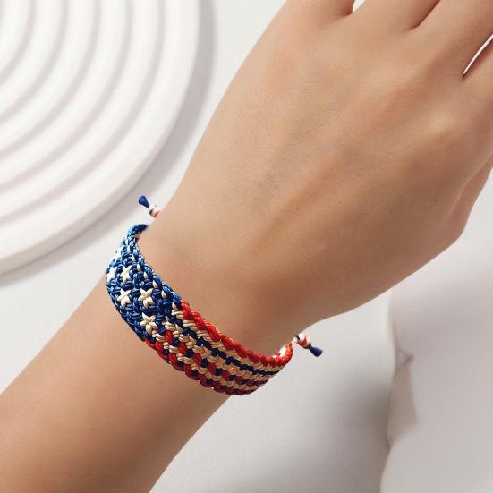 Woven Bracelet Handcrafted Red White Blue Patriotic Bracelet Adjustable American Flag Bracelet 4th of July Jewelry