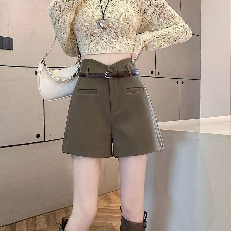 Women's High-Waisted A-Line Wide-Leg Pants - Autumn/Winter Casual Slimming Suit Shorts
