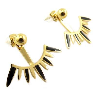 [P7729] - Boucles contours de lobes créateur acier 'Boho' noir doré - 5 et 28x10 mm