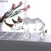 Estátua de Rinoceronte de Cristal Transparente Decoração de Mesa Escultura de Rinoceronte com Chifre Dourado Minimalismo Animal Estética do Quarto Decoração
