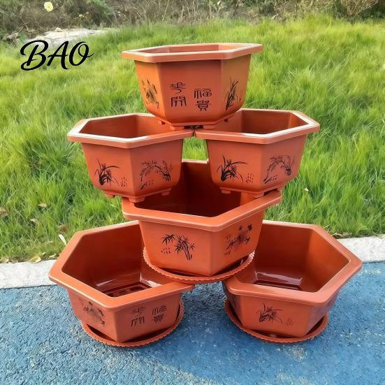 Frost Resistant Flower Pots for Winter Hexagonal Pot with Drainage Holes & Saucer Indoor Outdoor Plants, Durable Weather Modern Architectural